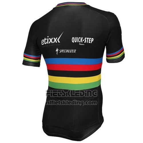 2016 Fietskleding UCI Wereldkampioen Lider Quick Step Zwart Korte Mouwen en Koersbroek